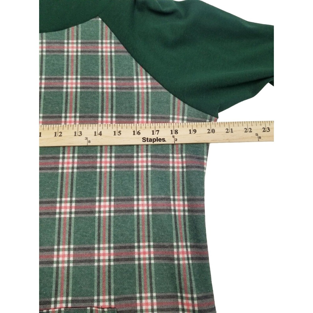 Michelle Mae Sweater green plaid Asymmetrical double hood size Medium - Picture 8 of 16